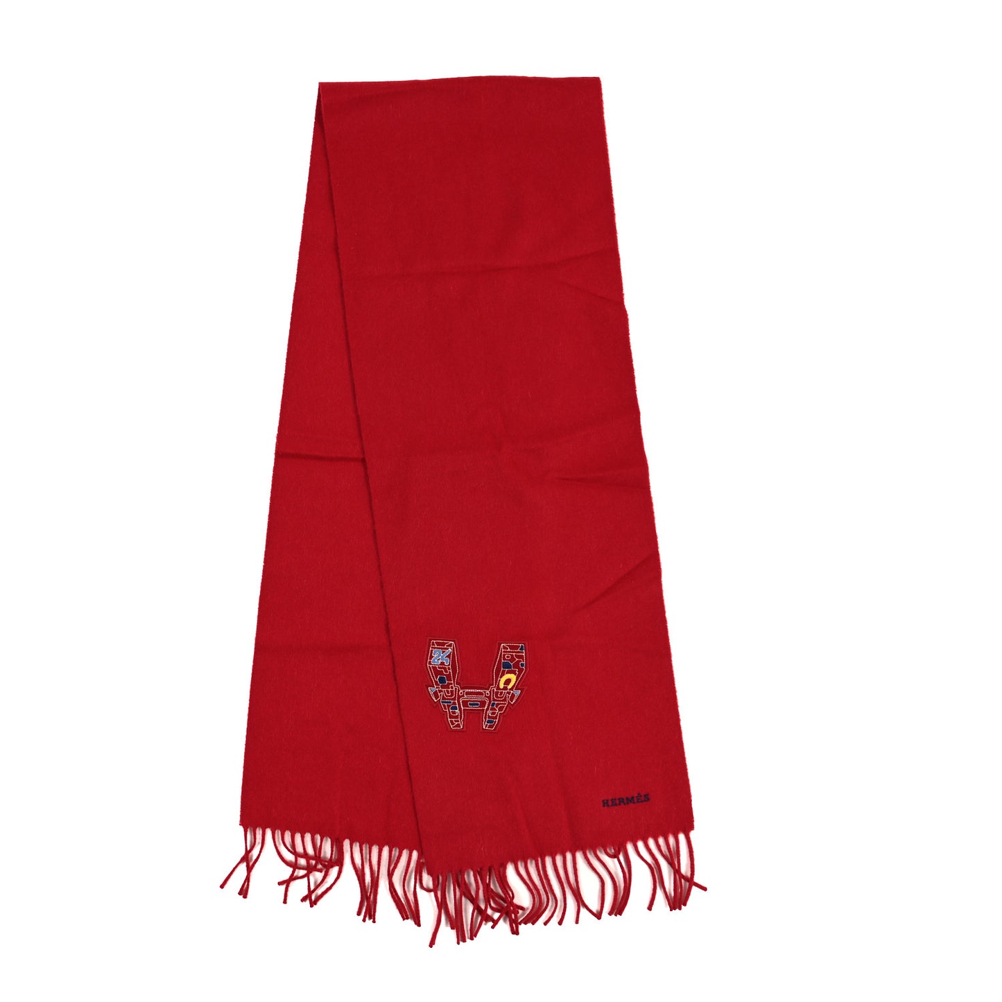 Cashmere Embroidered Odyssey Fringe Scarf Red