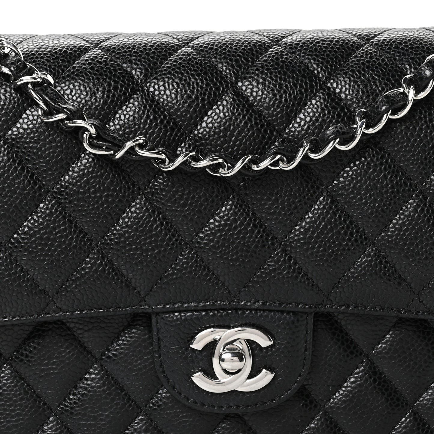 Caviar Quilted Medium Double Flap Black
