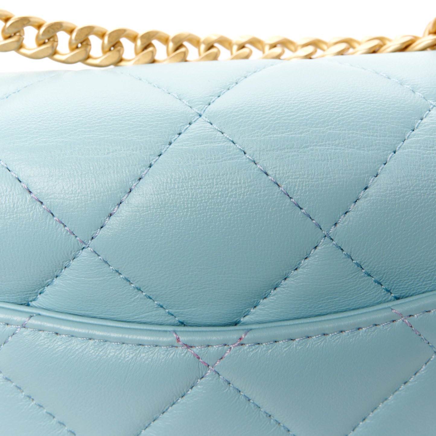 Lambskin Enamel Quilted Mini Pending CC Square Flap Light Blue