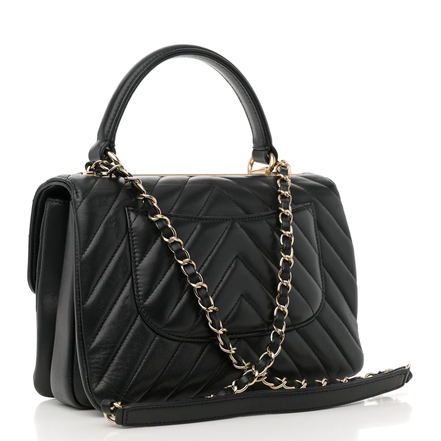 Lambskin Chevron Quilted Small Trendy CC Dual Handle Flap Bag Black