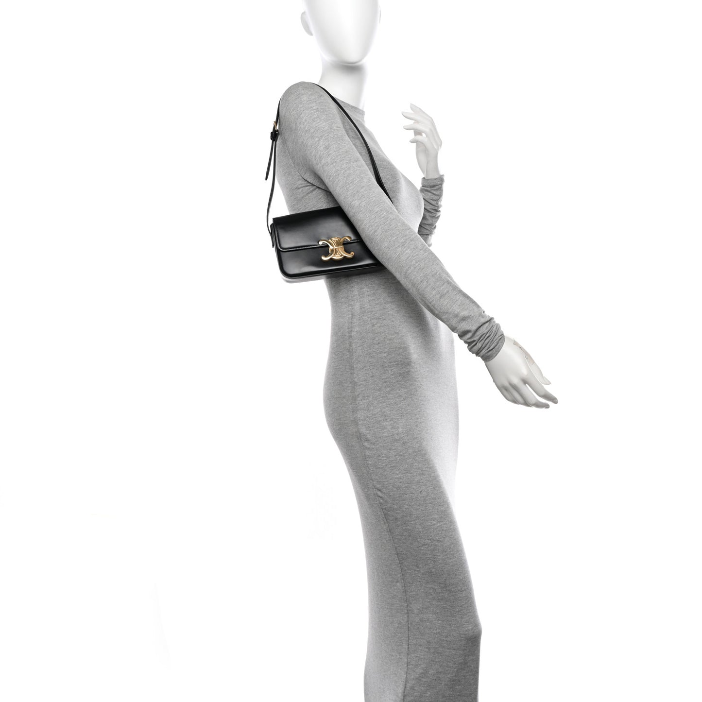 Shiny Calfskin Triomphe Shoulder Bag Black