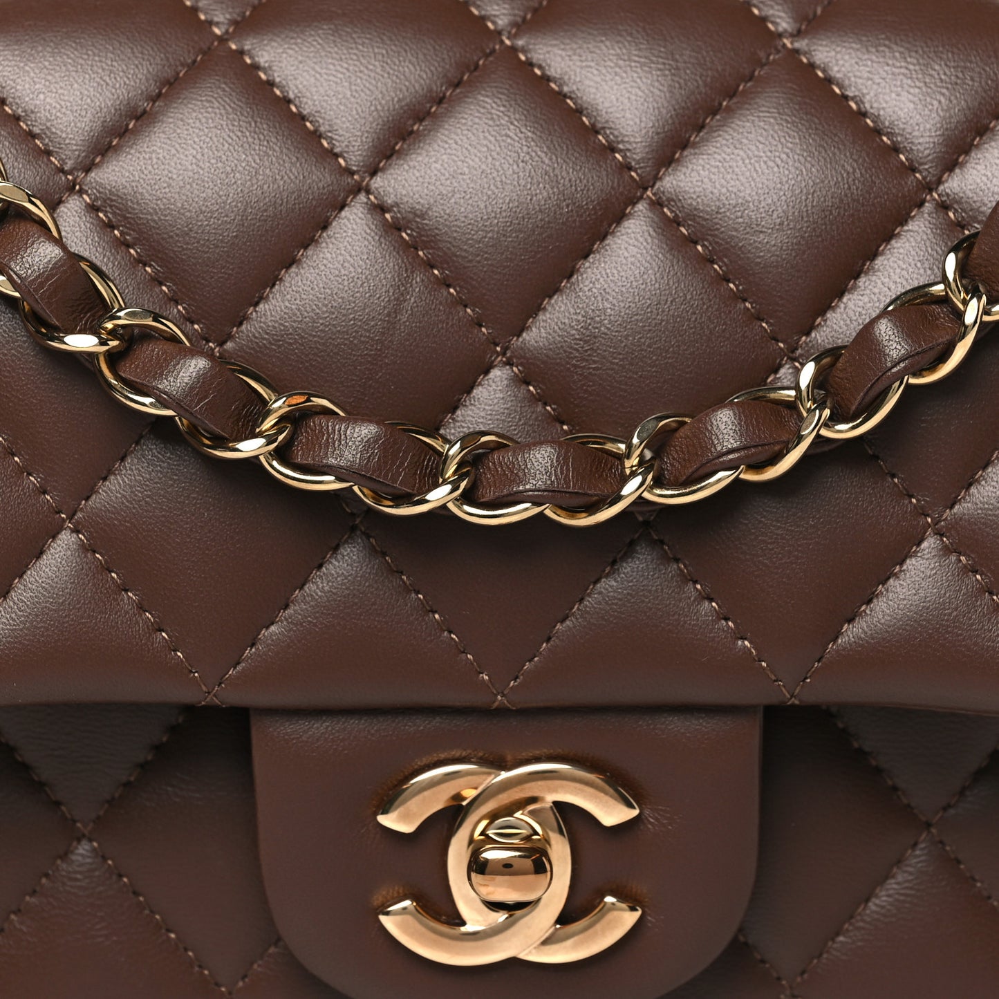 Lambskin Quilted Small Double Flap Dark Brown