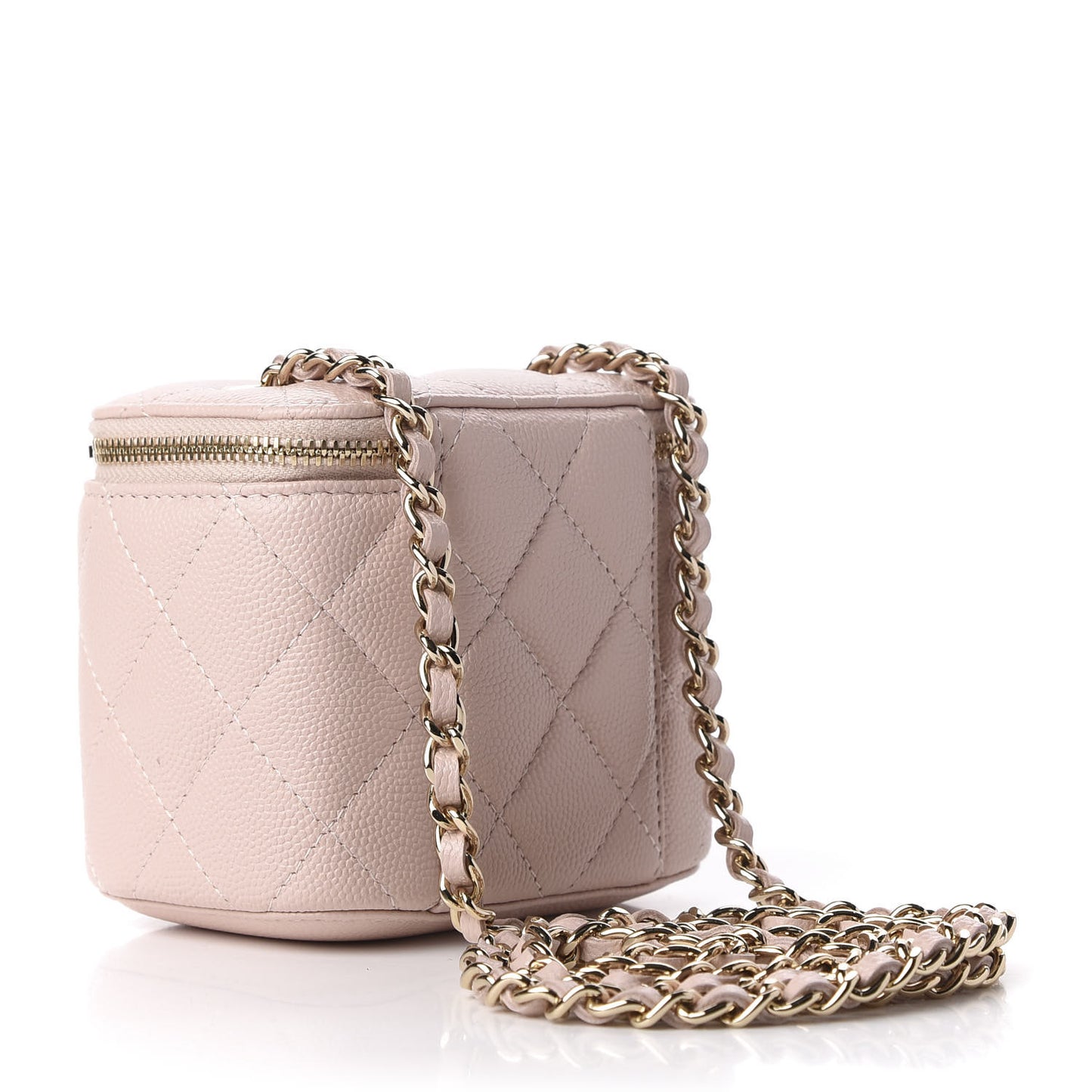 Caviar Quilted Mini Vanity Case With Chain Light Pink