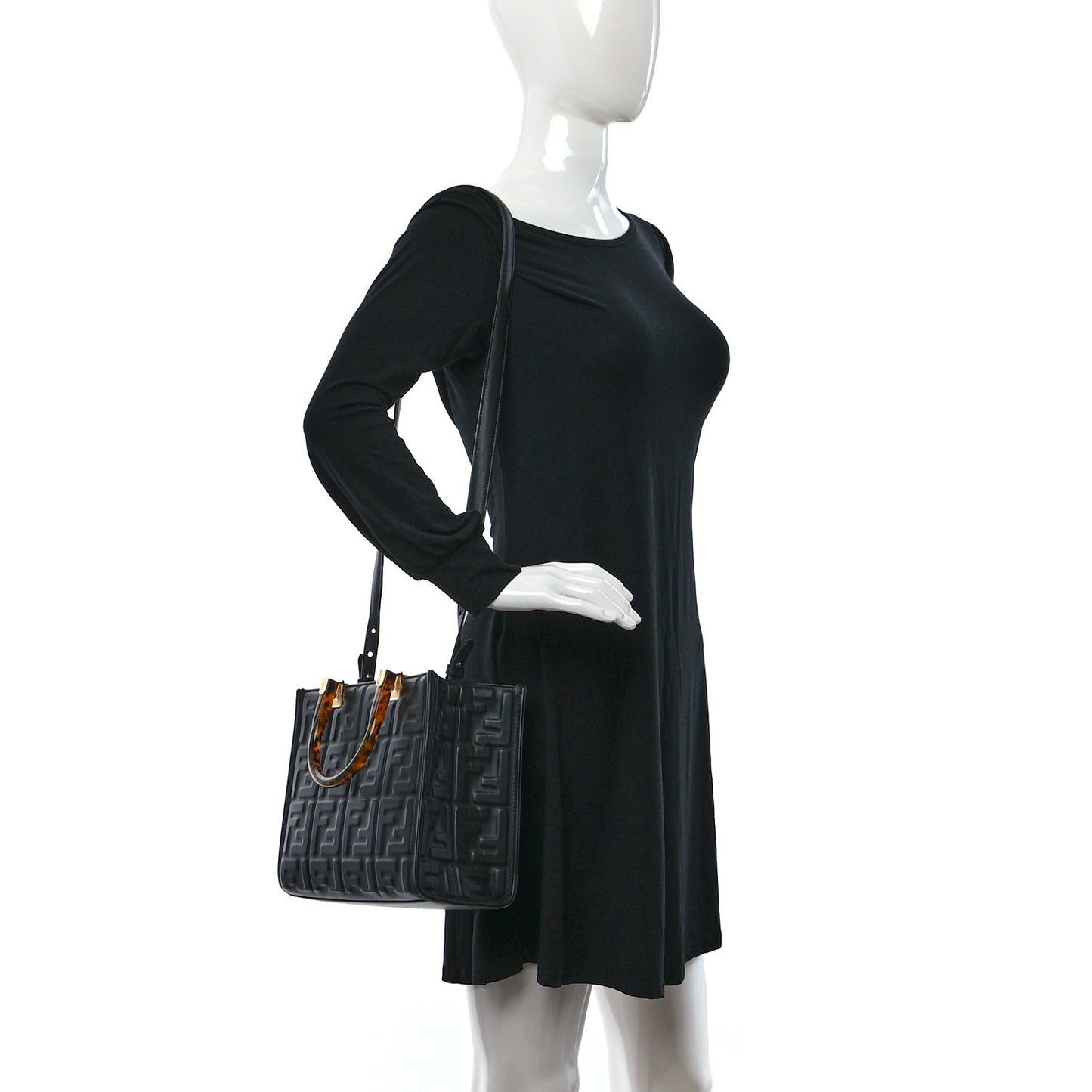 Vitello Plexiglass FF Embossed Small Fendi Sunshine Shopper Tote Black