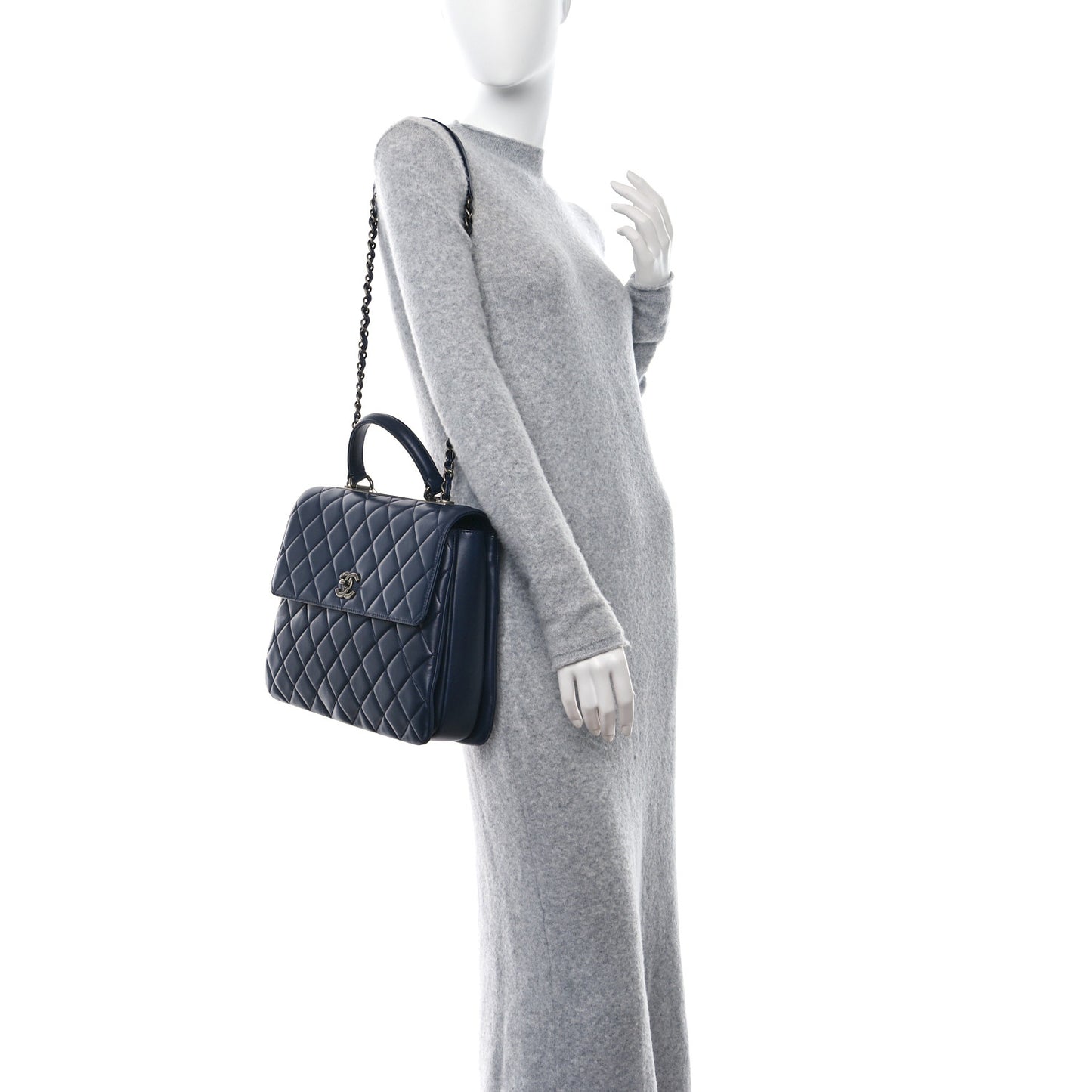 Lambskin Quilted Large Trendy CC Flap Dual Handle Bag Navy Blue