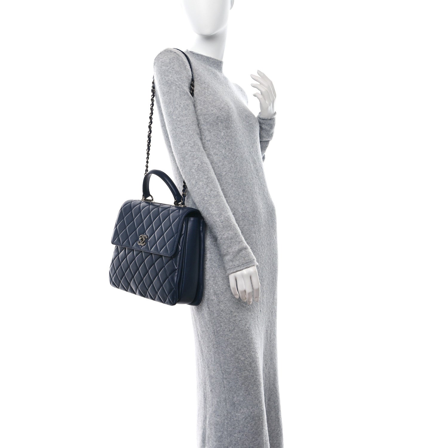 Chanel Lambskin Quilted Large Trendy CC Flap Dual Handle Bag Navy Blue 2 of 13