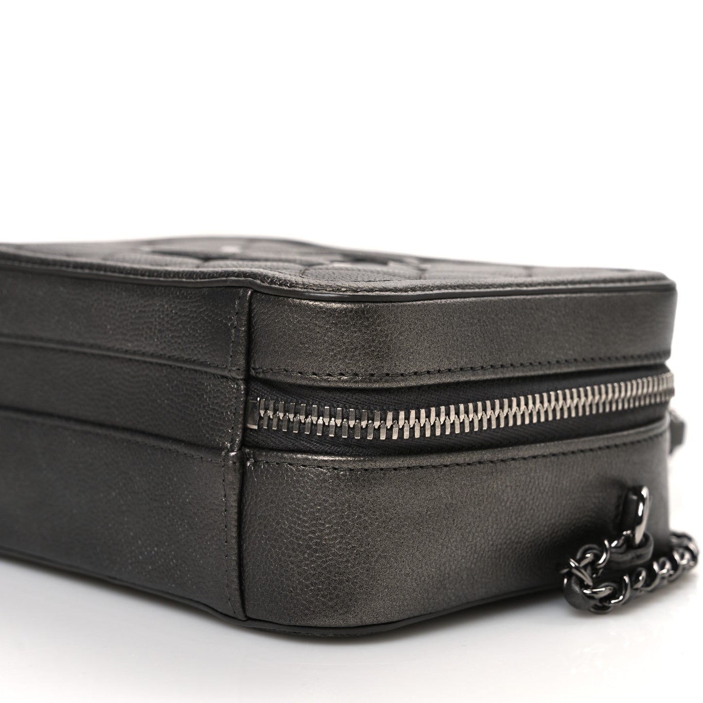 Metallic Caviar Quilted Small CC Filigree Vanity Case Dark Silver