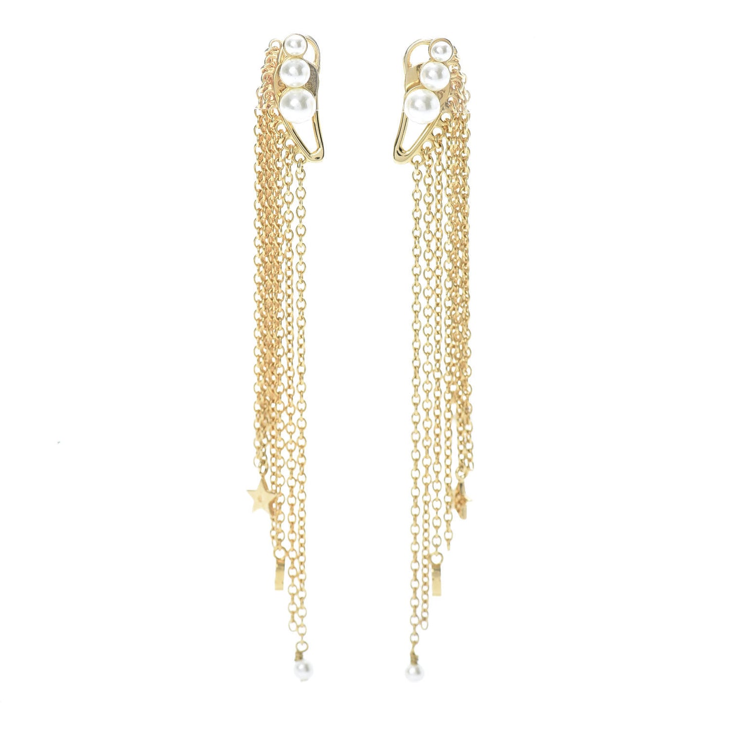Pearl Dangle Chain Earrings Gold