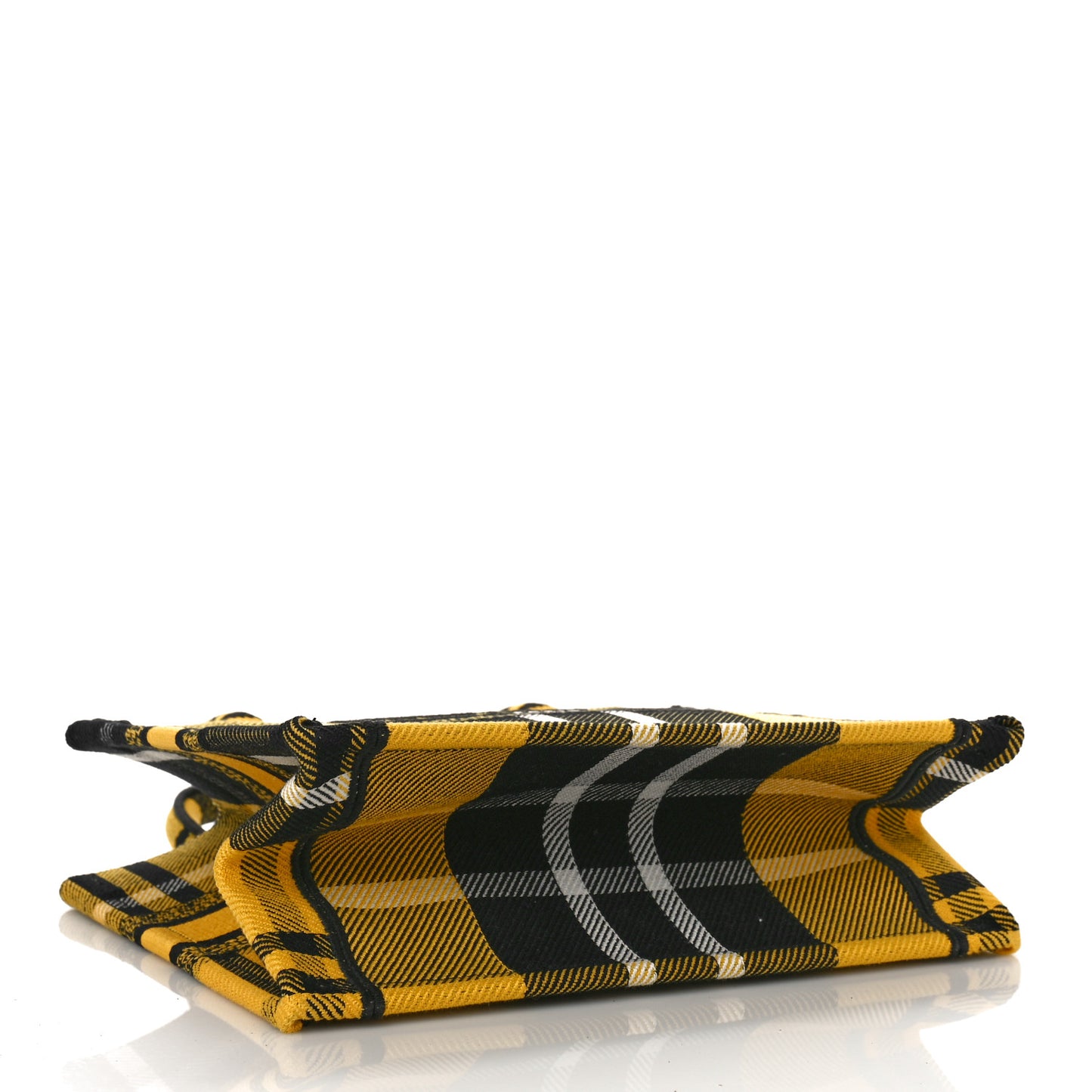 Canvas Embroidered Small Tartan Check Book Tote Yellow Multicolor