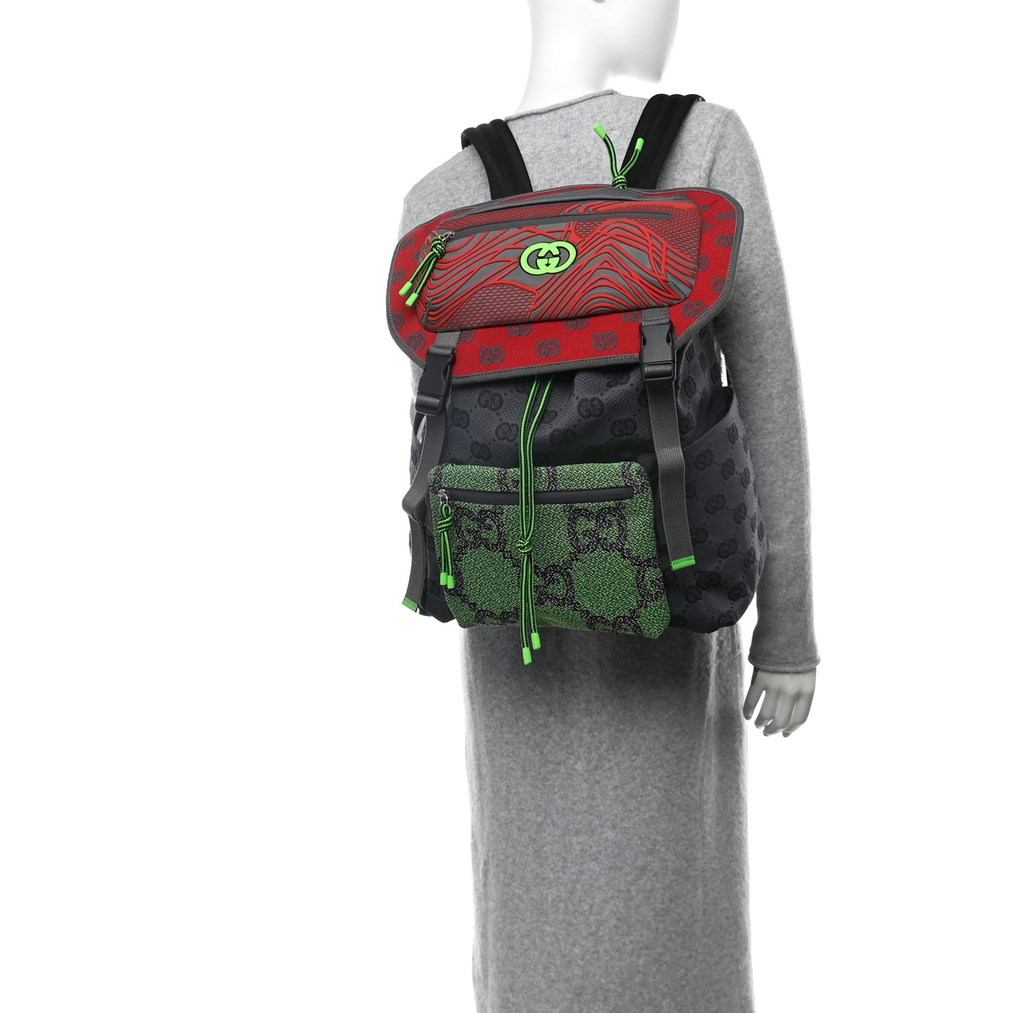 Jersey GG Monogram All Over Pan Sport Double Buckle Backpack Grey Green Multicolor