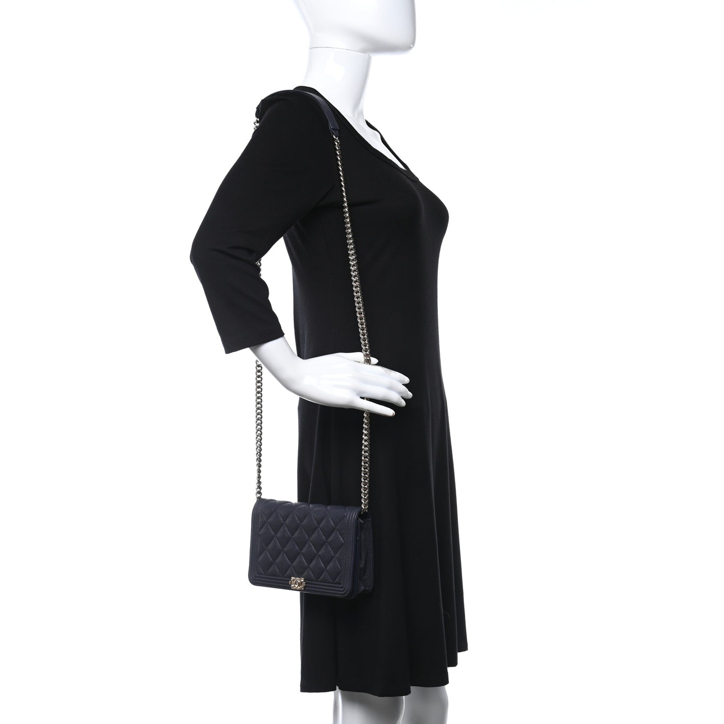 Caviar Quilted Boy Wallet On Chain WOC Navy