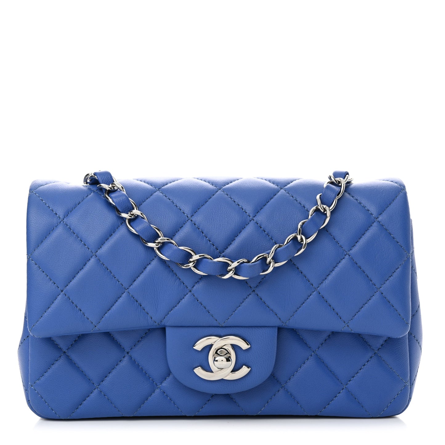 Lambskin Quilted Mini Rectangular Flap Light Blue