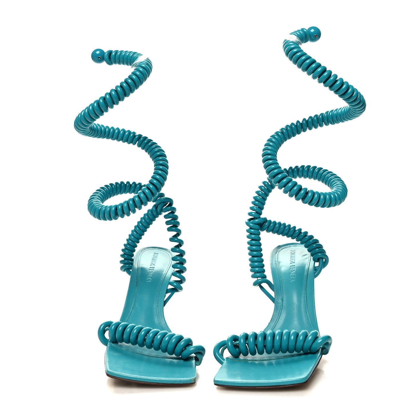 Rubber Wire Nappa Stretch 90mm Sandals 36 Turquoise