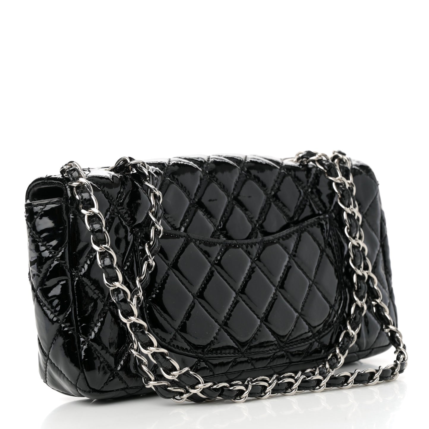 Patent Quilted Medium Single Flap Black
