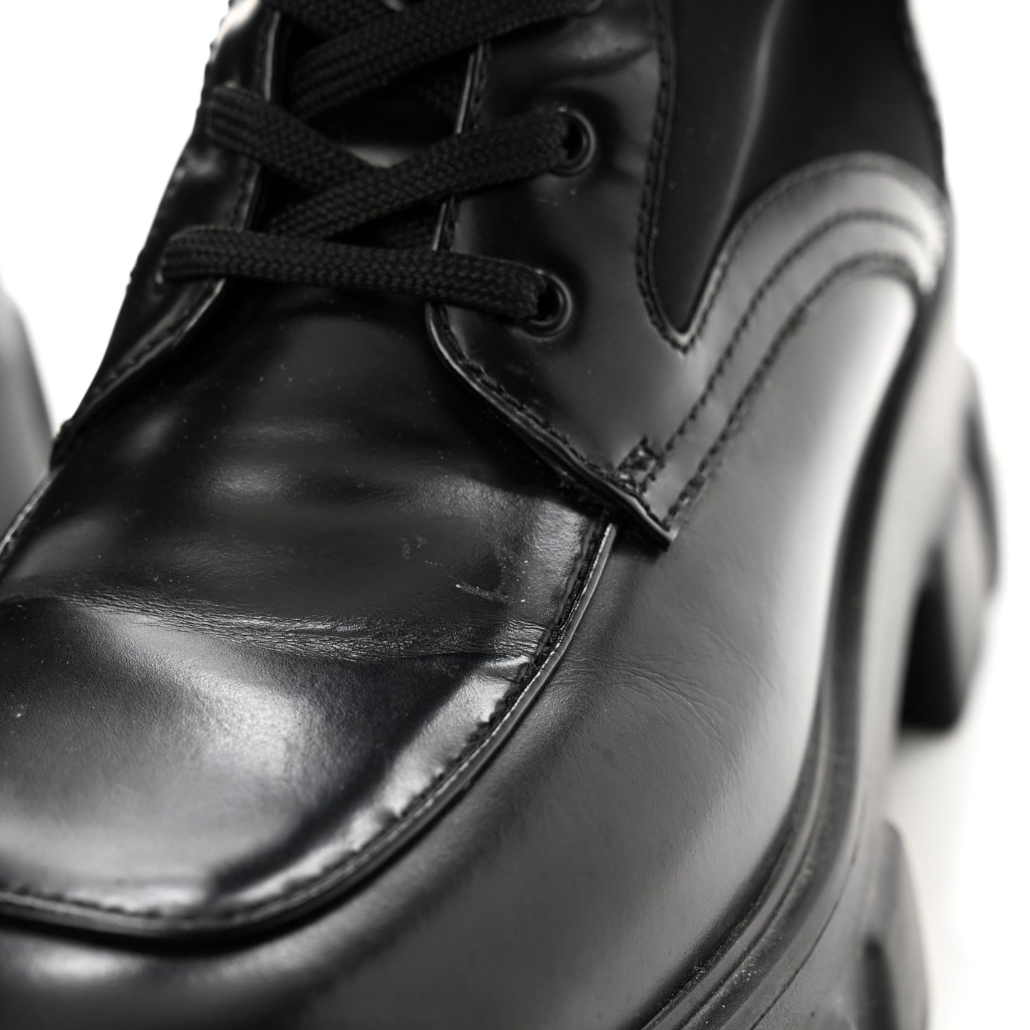 Vitello Lux Nylon Metal Triangle Logo Monolith Pouch Pocket 55mm Tall Combat Boots 38.5 Black
