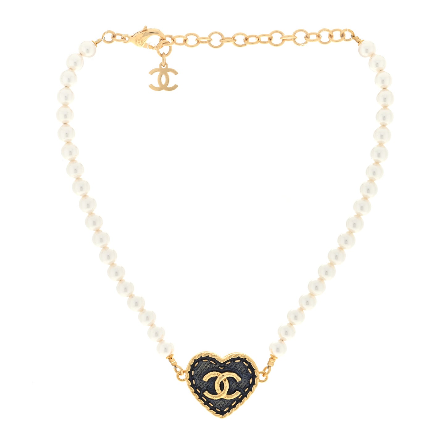 Pearl CC Heart Choker Necklace Gold