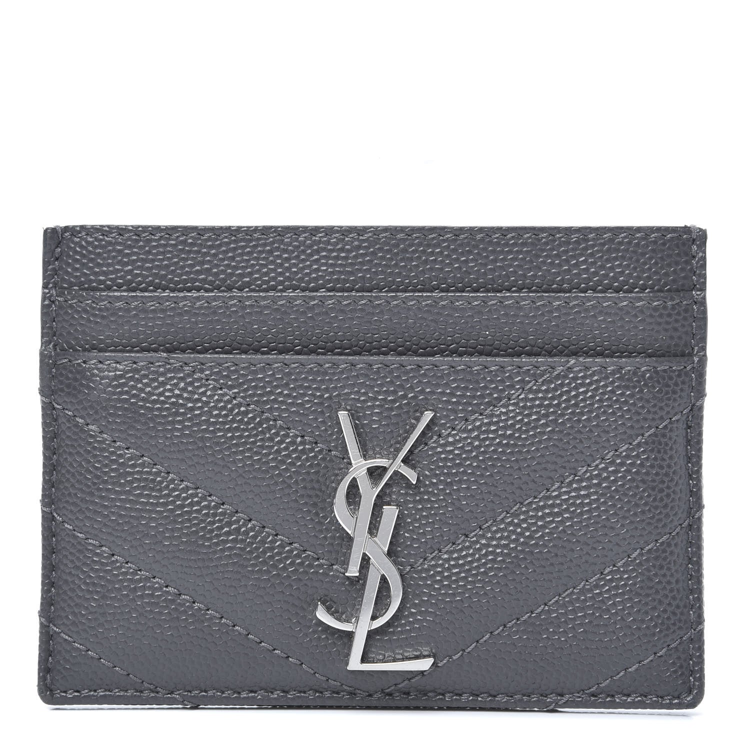 Saint Laurent Grain De Poudre Matelasse Chevron Monogram Credit Card Case Earth 1 of 9
