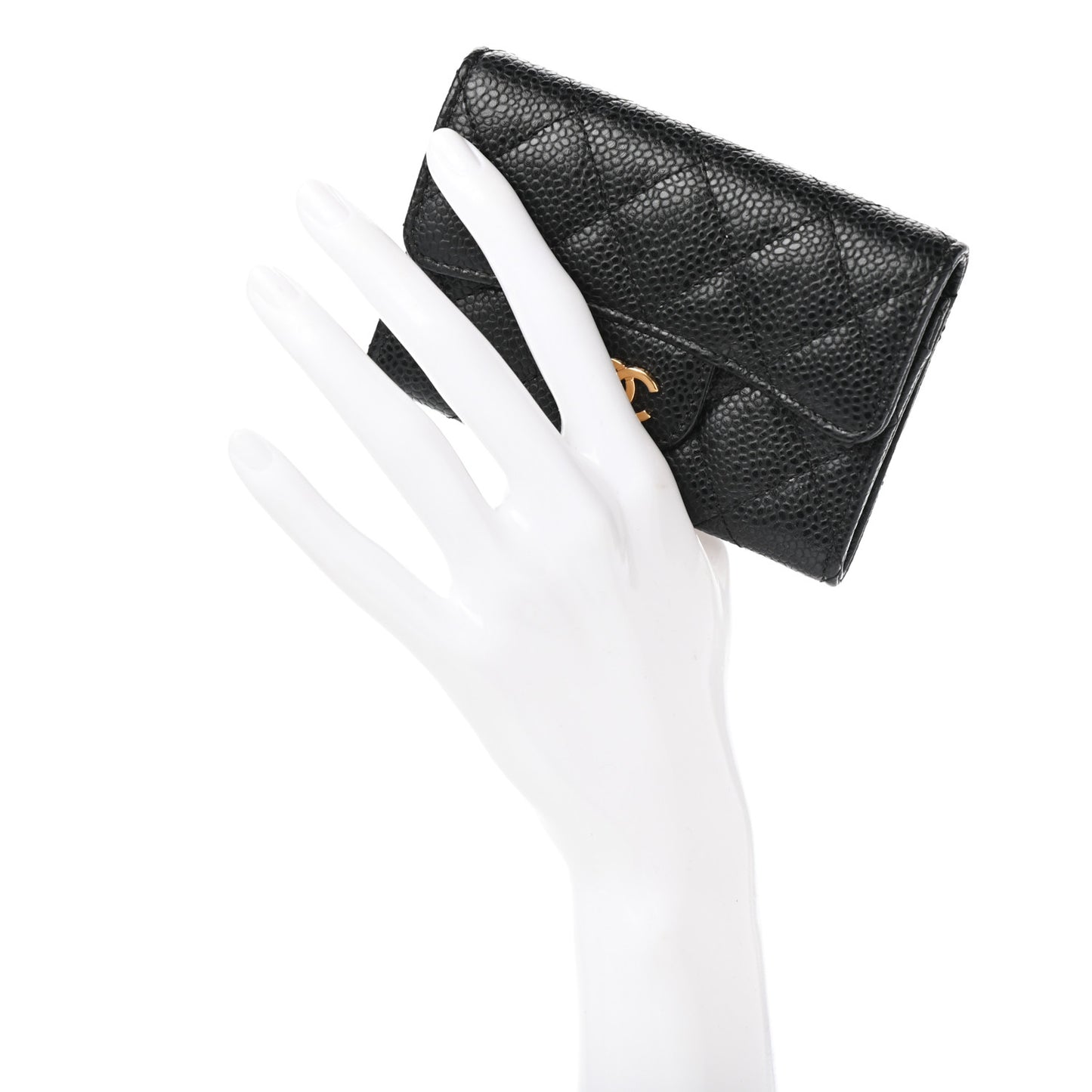 Caviar Quilted Flap Card Holder Black