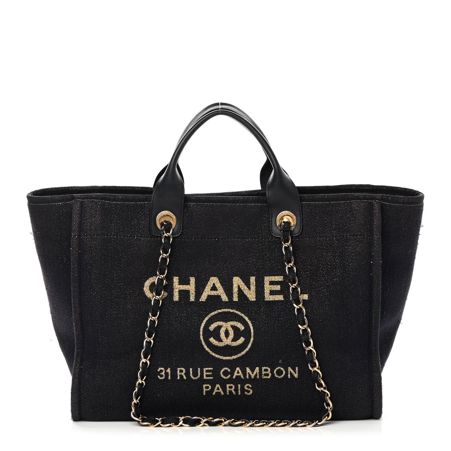 Lurex Canvas Medium Deauville Tote Navy Blue Gold