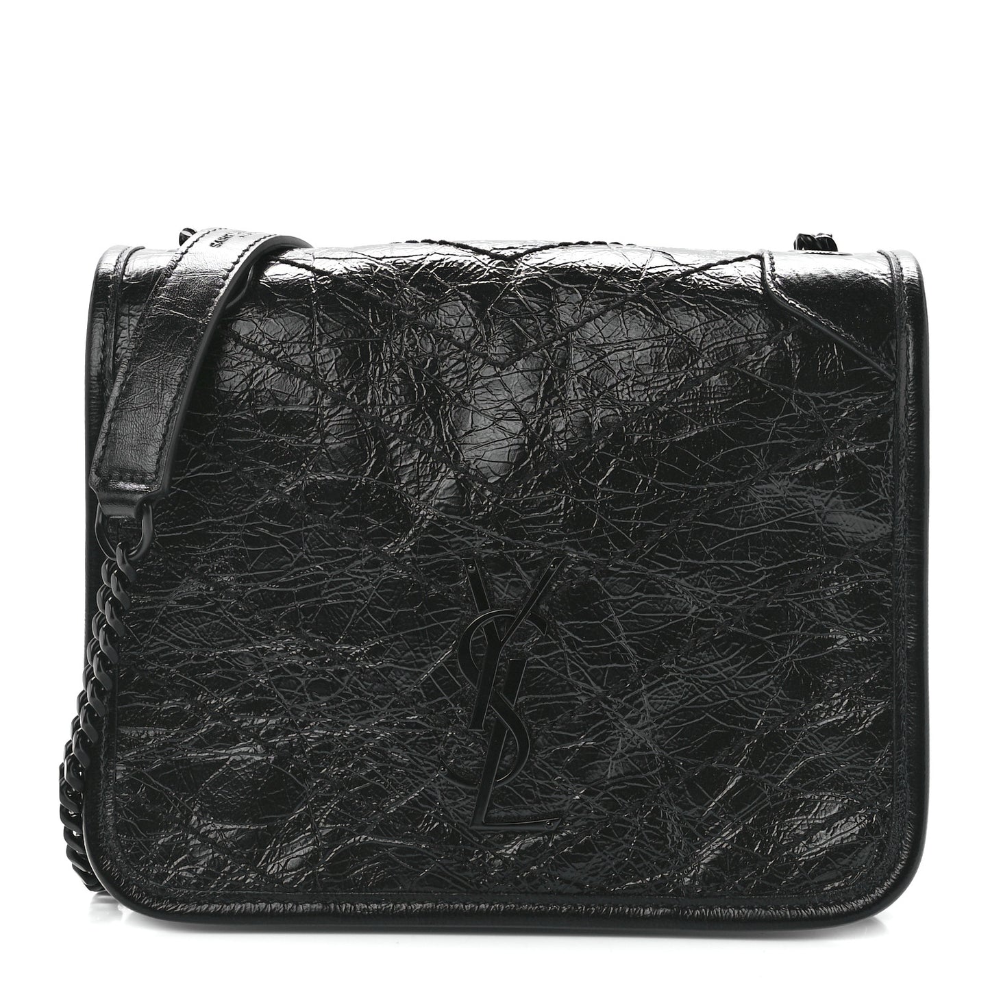 Crinkled Calfskin Matelasse Monogram Niki Chain Wallet Black