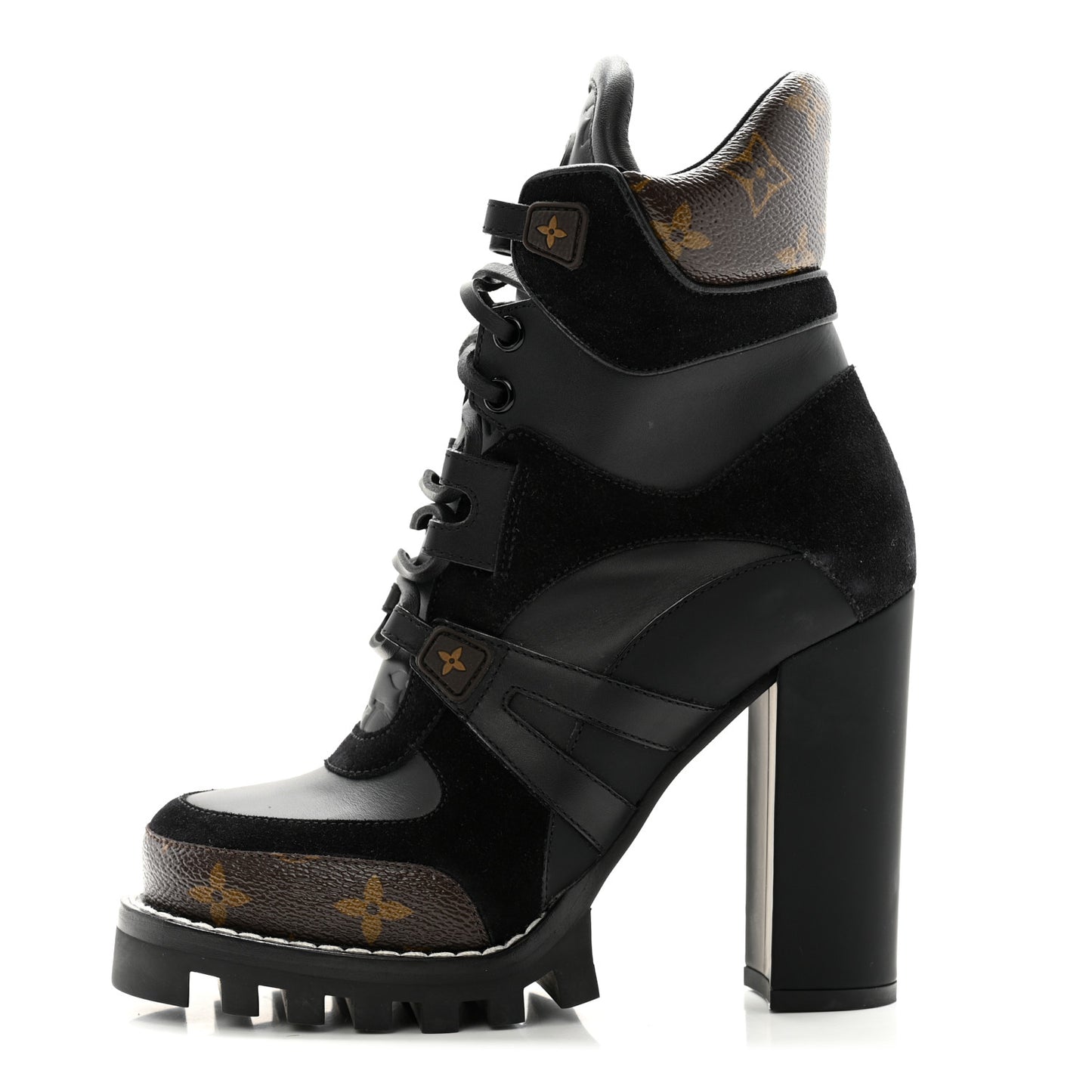 Suede Calfskin Monogram Star Trail Ankle Boots 36 Black