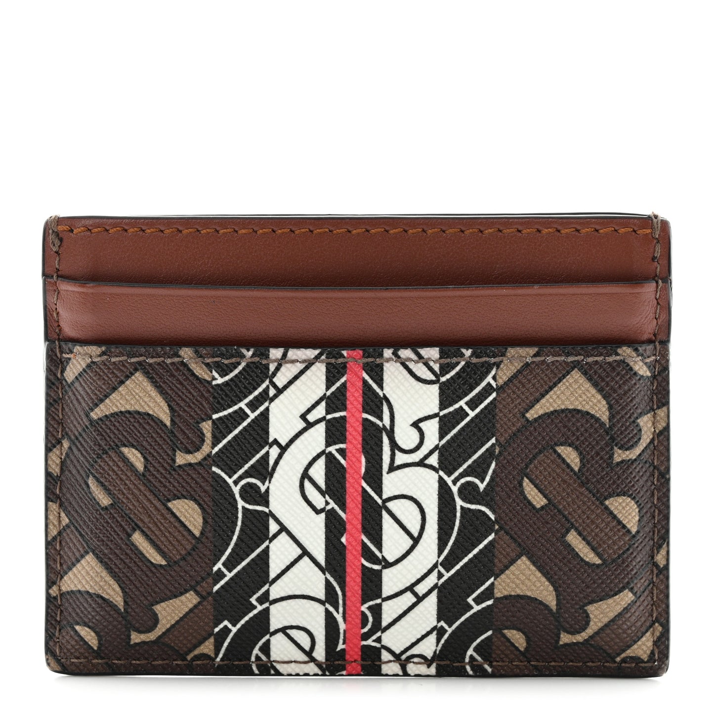 E-Canvas Monogram Stripe Card Case Bridle Brown