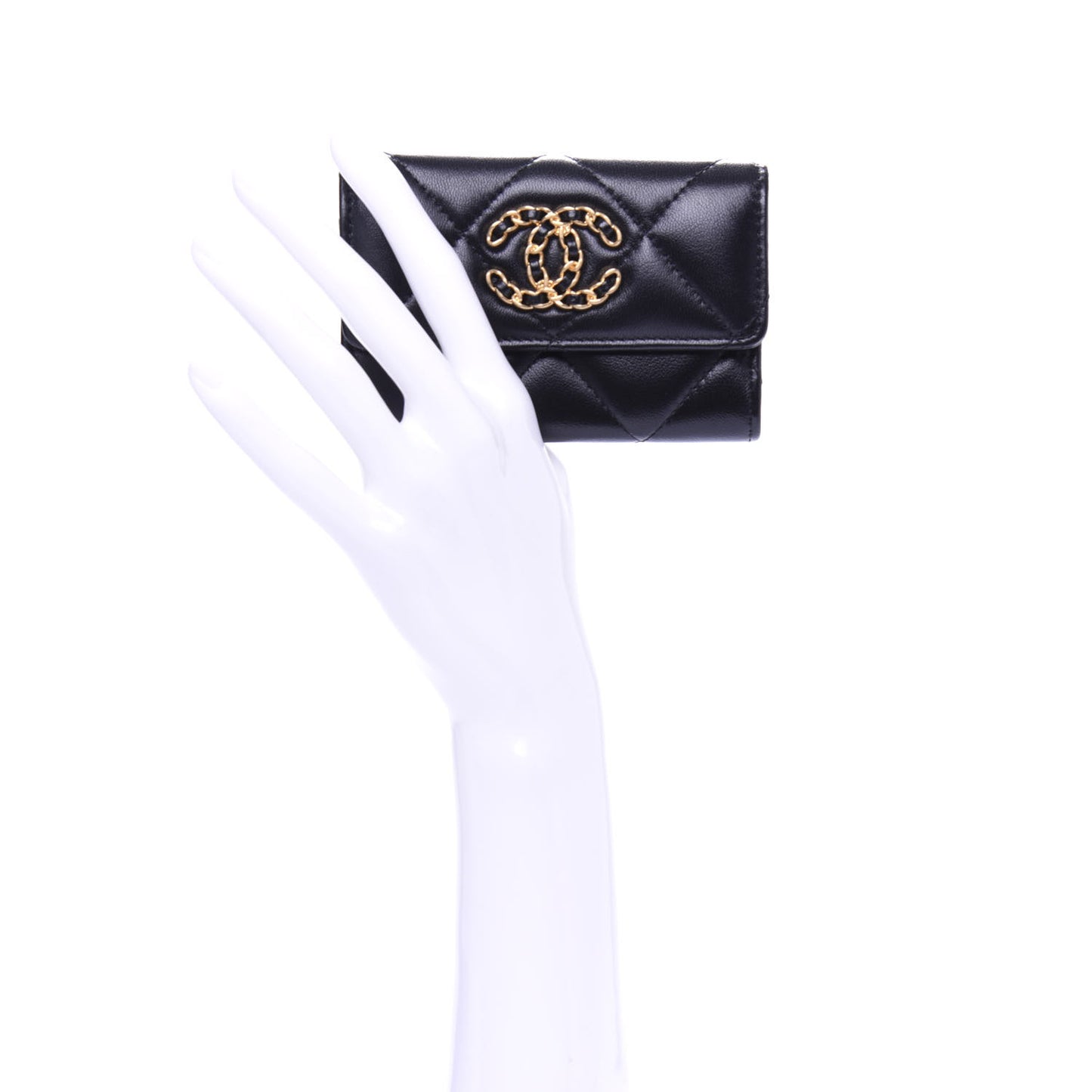 Lambskin Quilted 19 Flap Card Holder Black