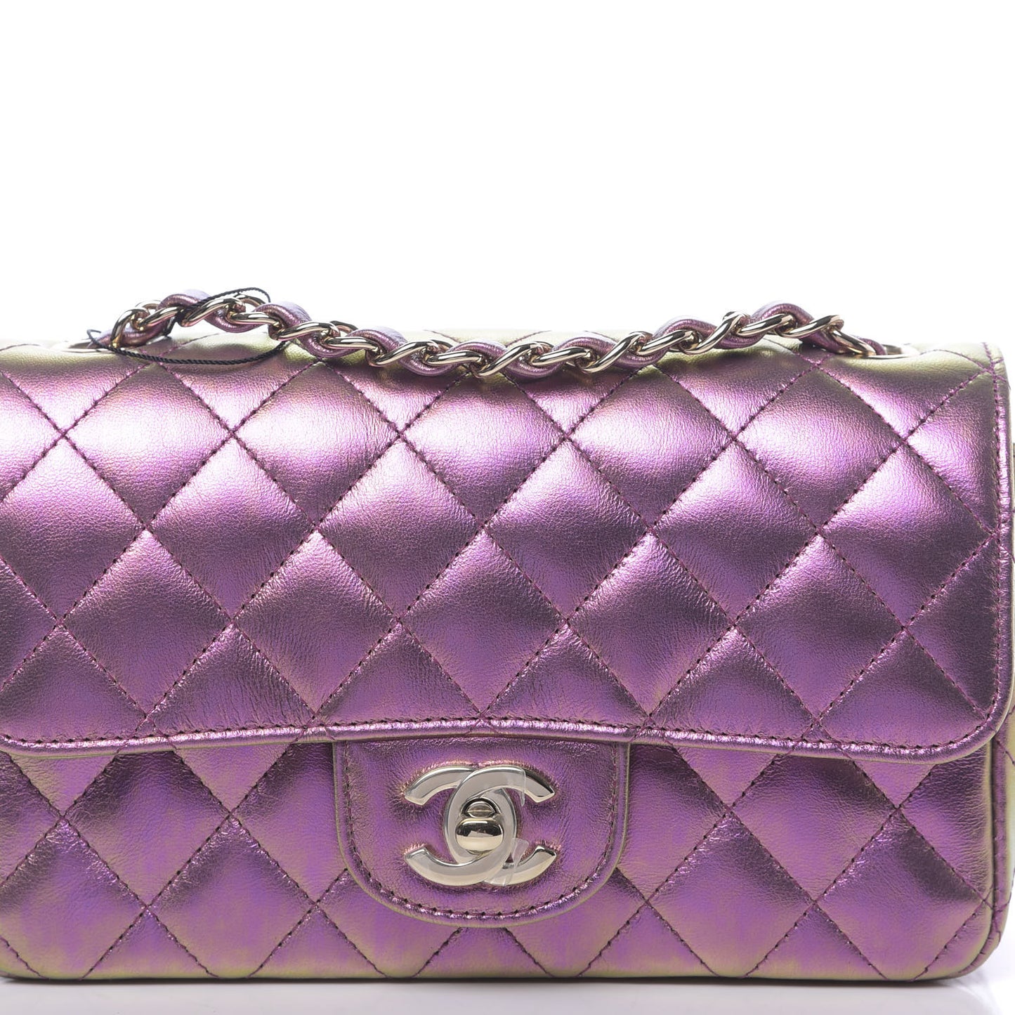 Iridescent Lambskin Quilted Mini Rectangular Flap Purple
