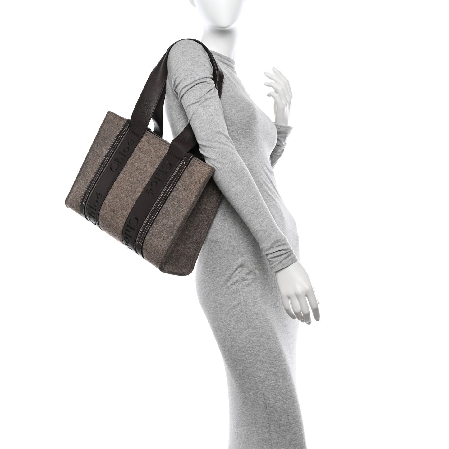 Felt Calfskin Medium Woody Ribbon Tote Deep Beige