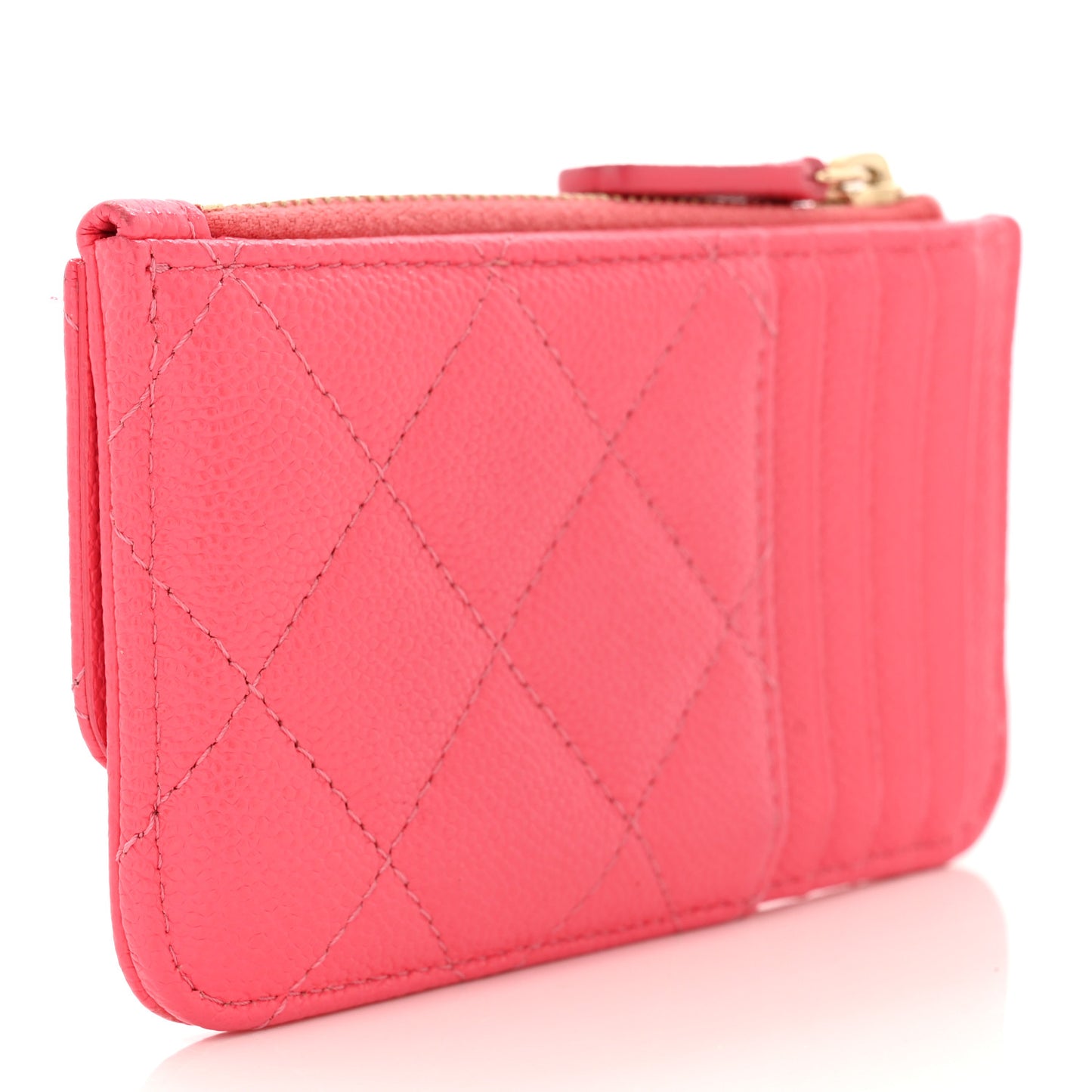 Caviar Quilted Flap Zip Card Holder Dark Pink