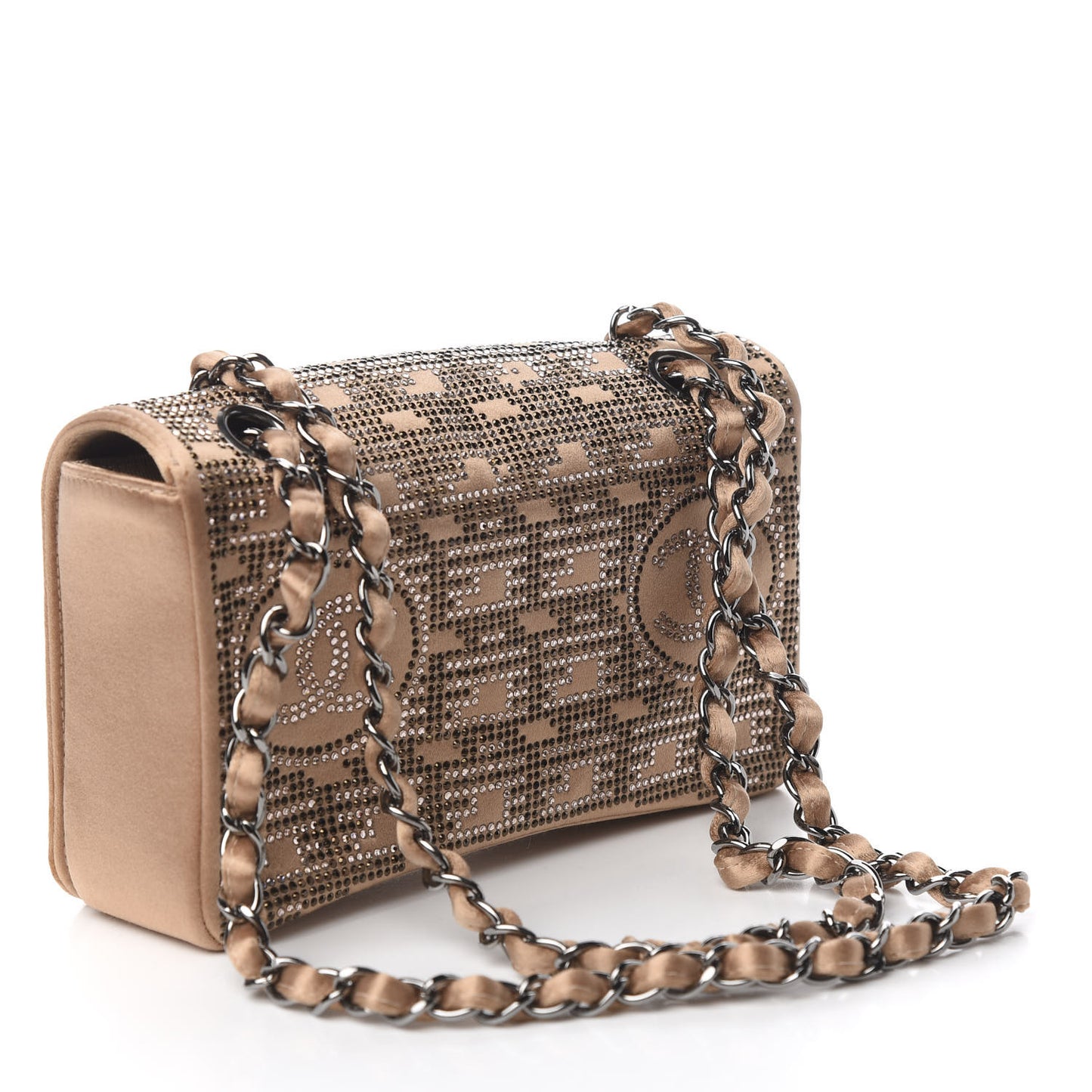 Satin Swarovski Crystal Flap Beige