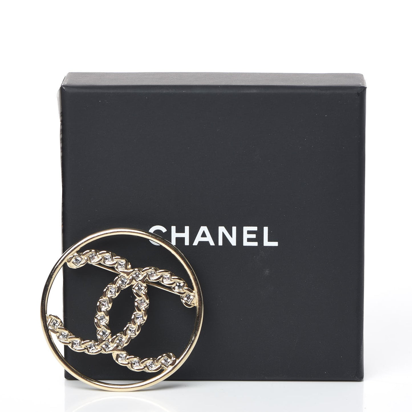 Crystal Round CC Brooch Gold