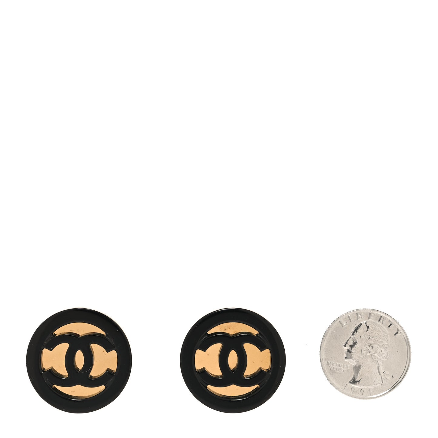 Resin CC Round Earrings Gold Black