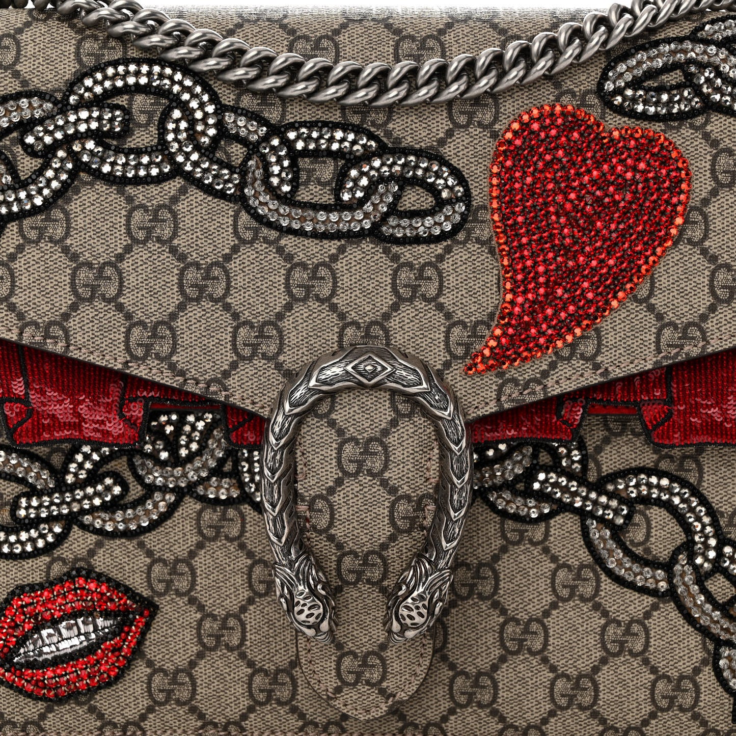 GG Supreme Monogram Embroidered Medium Dionysus Shoulder Bag Beige Multi