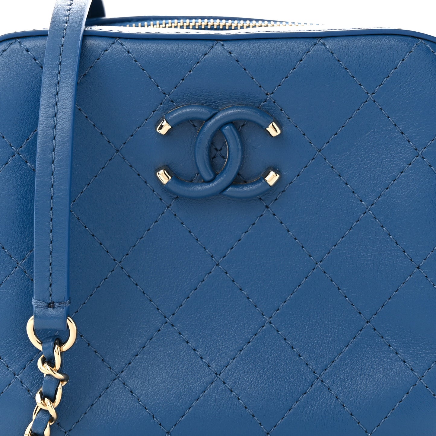 Calfskin Stitched Enamel CC Camera Case Bag Blue