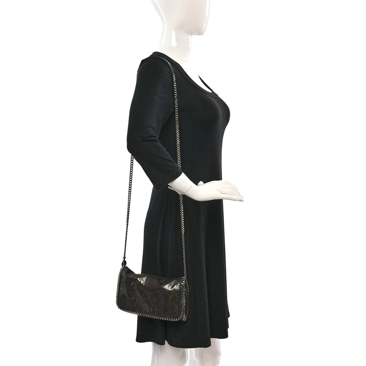 Chamois Shiny Dotted Falabella Crossbody Bag Ruthenium