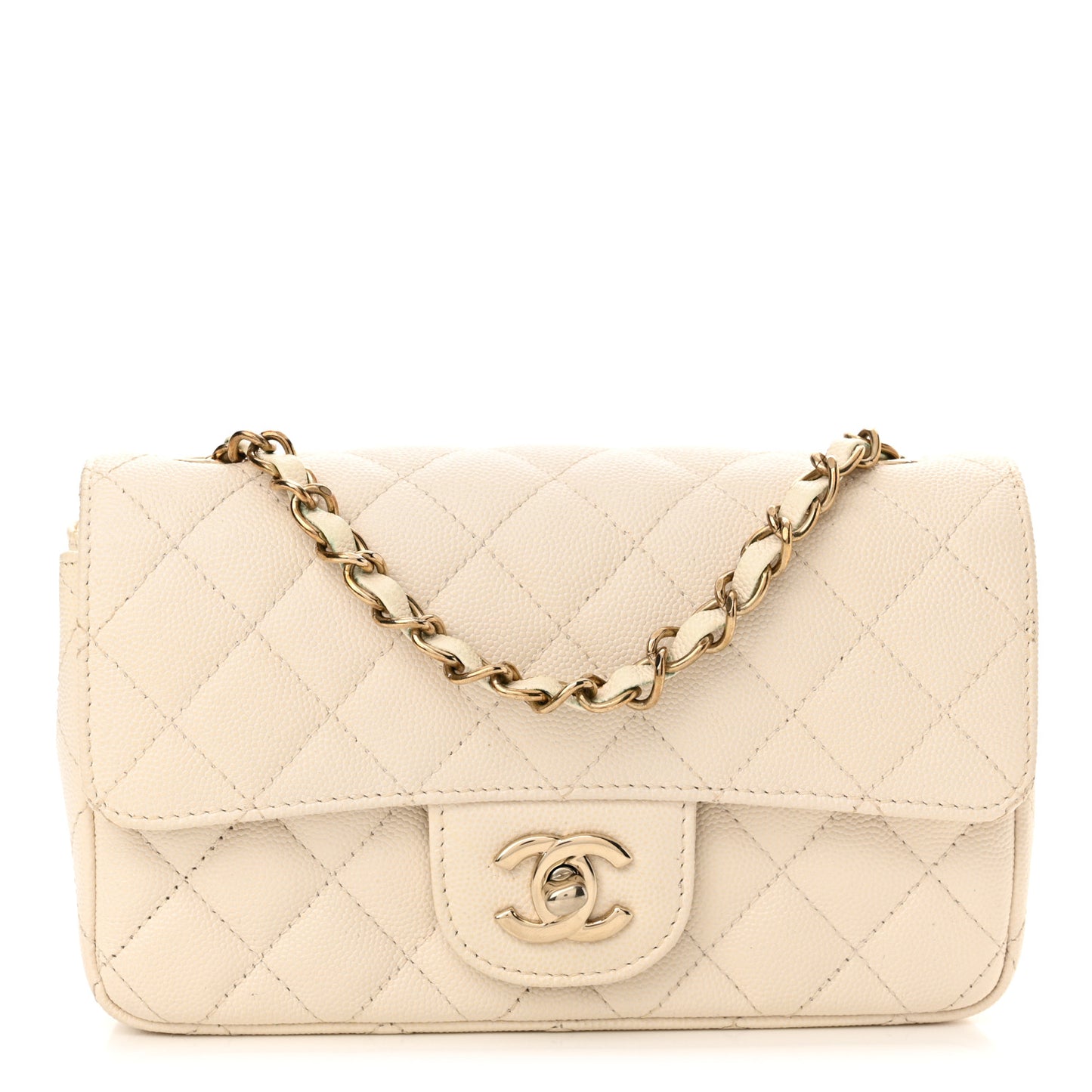 Caviar Quilted Mini Rectangular Flap White