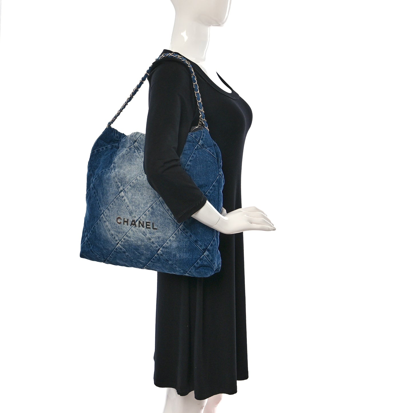 Denim Quilted Chanel 22 Blue