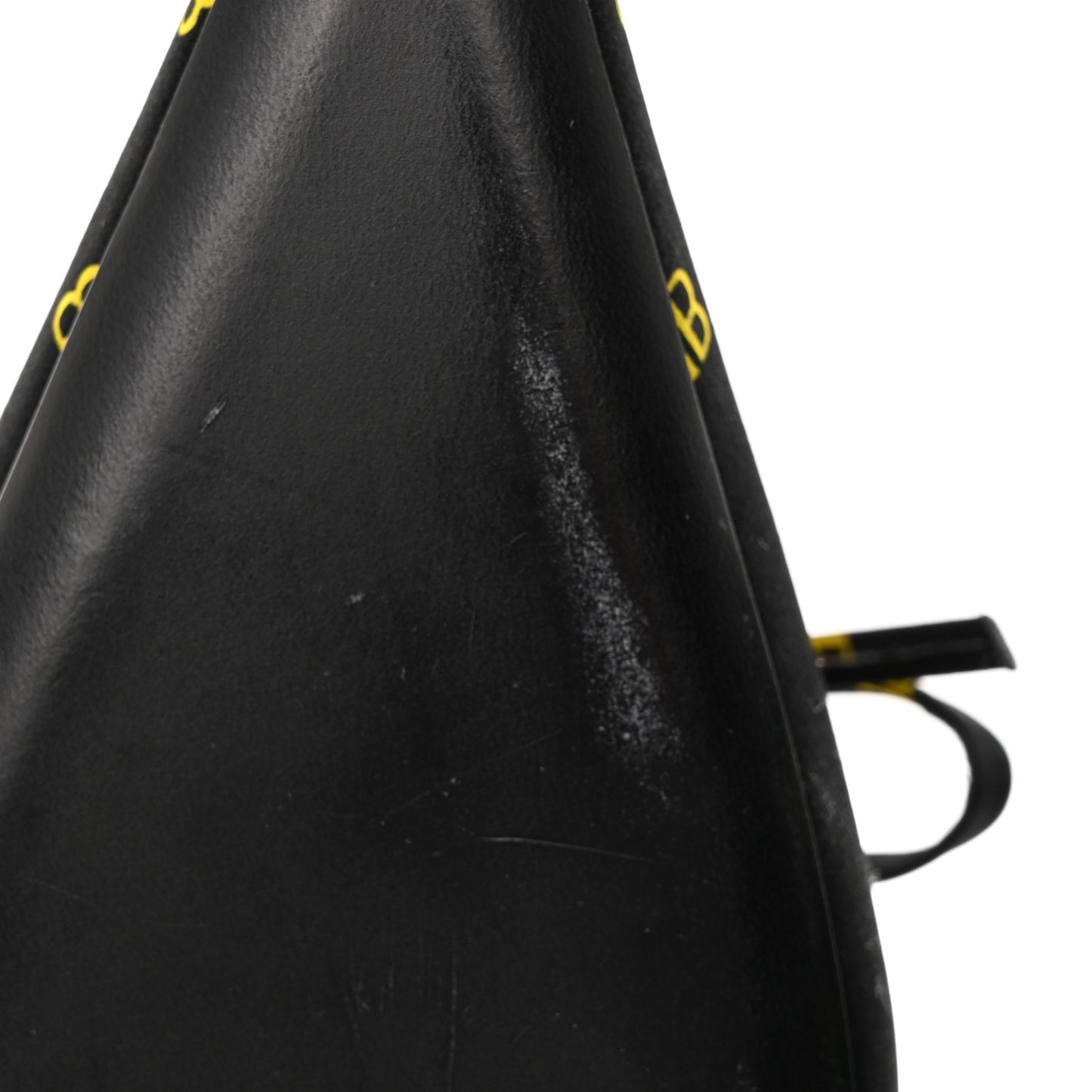 Crepe Satin BB Printed Pointy Toe Knife Flat 40mm Mules 36 Black Yellow Fluo