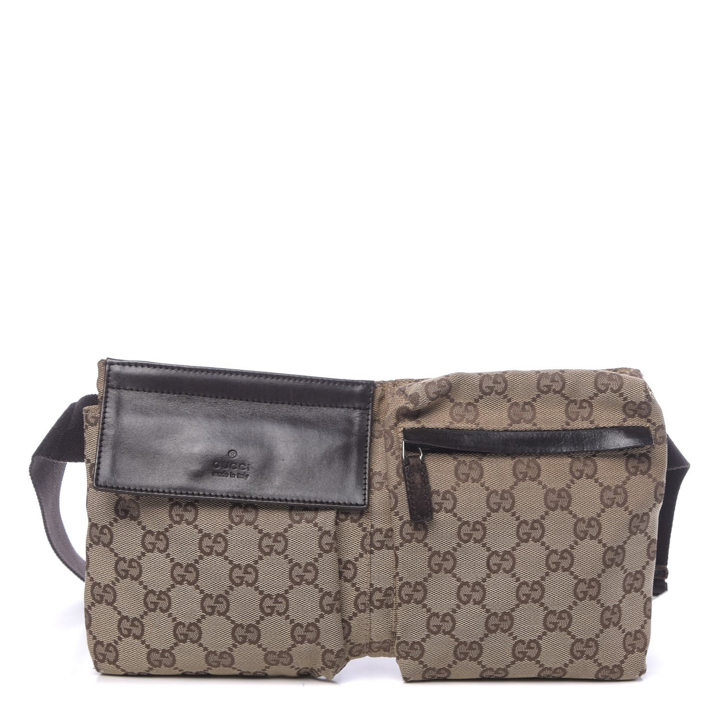 GG Monogram Double Pocket Belt Bag Dark Brown