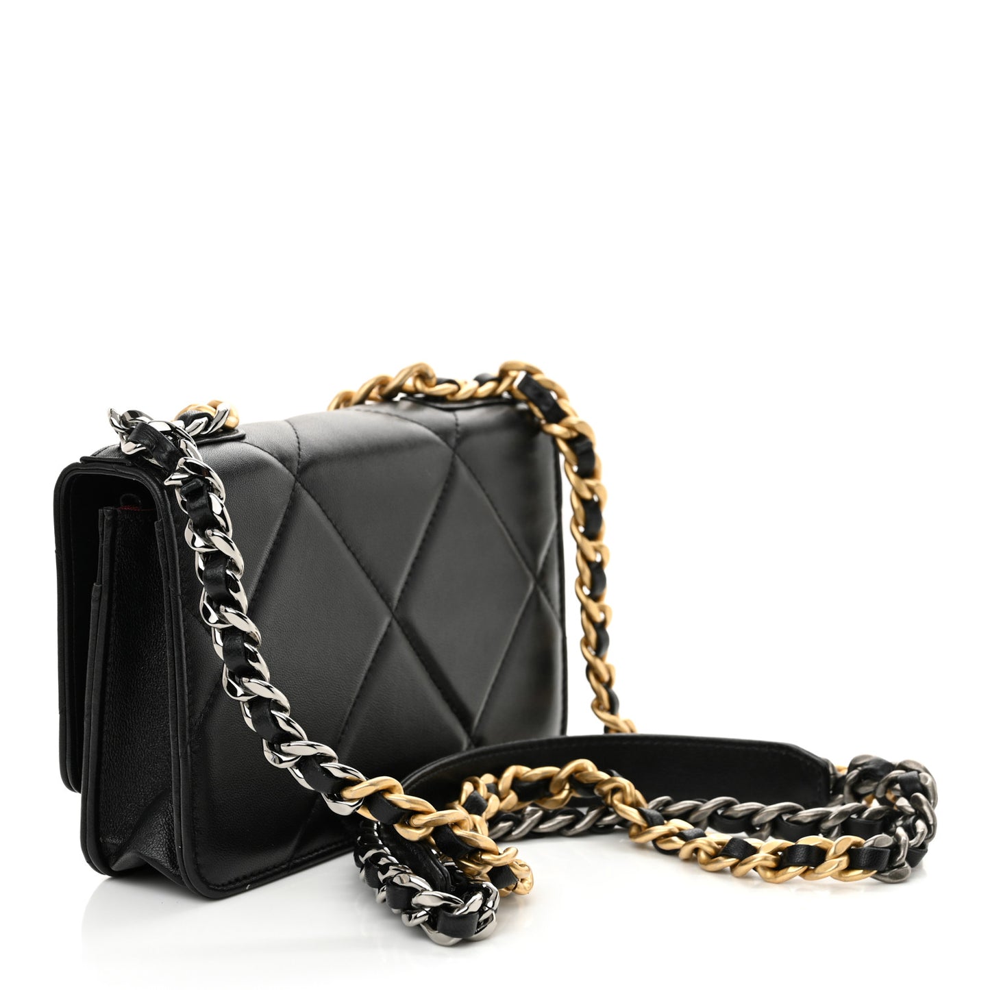 Lambskin Quilted Chanel 19 Wallet On Chain WOC Black