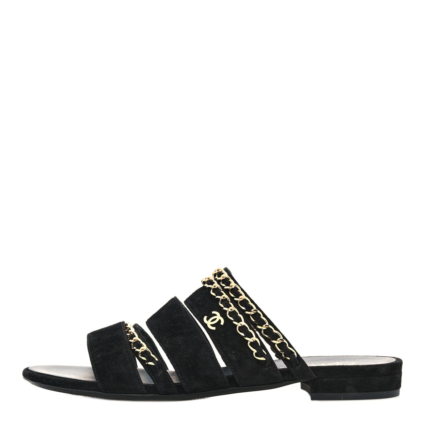 Suede Chain Mule Sandals 37 Black