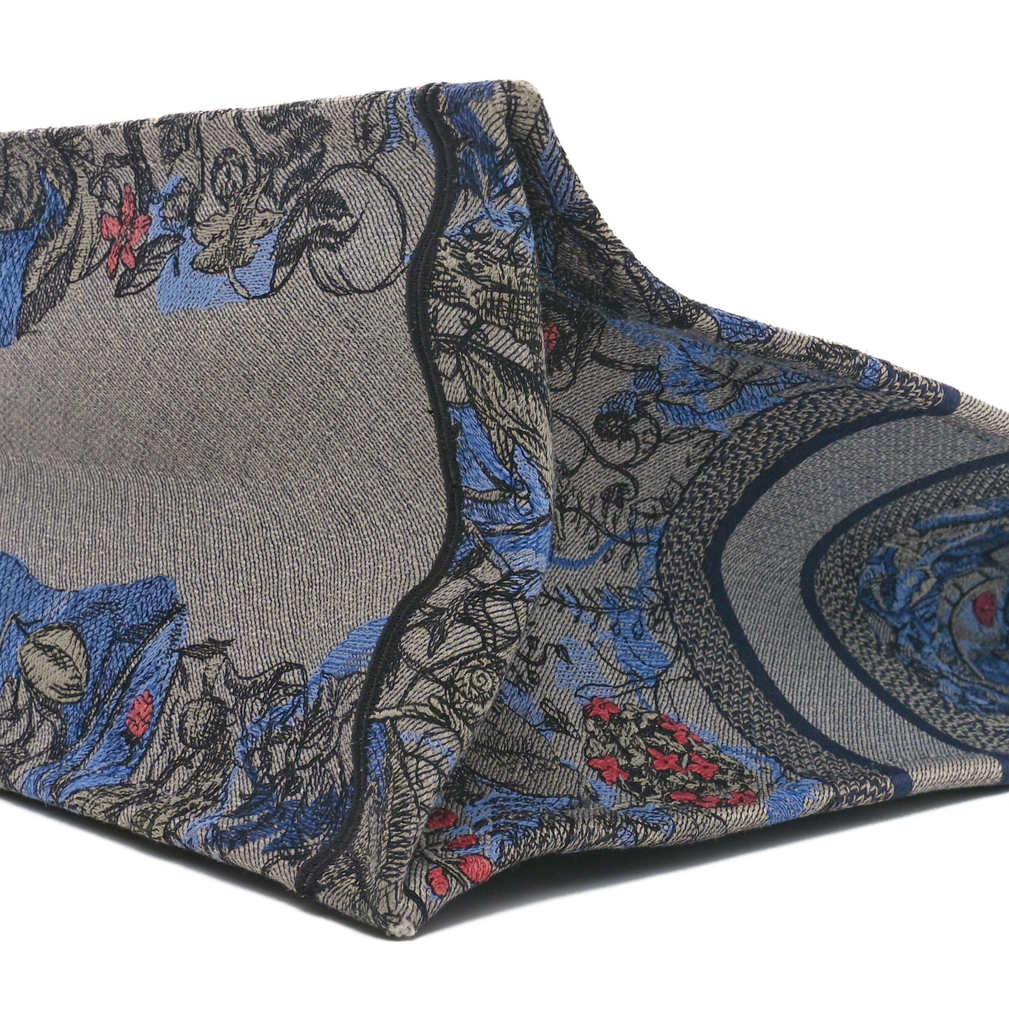 Canvas Embroidered Large Toile de Jouy Voyage Book Tote Blue Multicolor