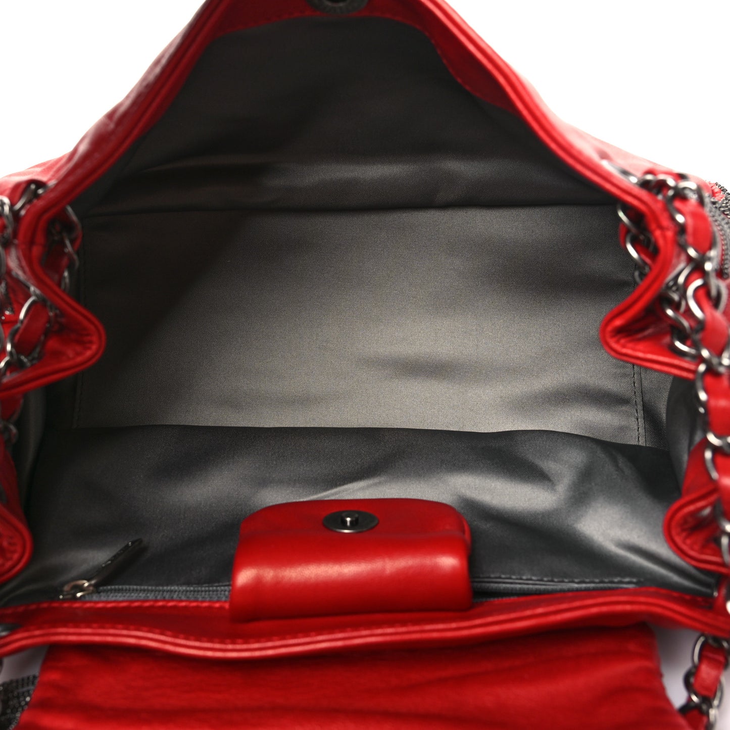 Lambskin Rock And Cabaret Chain Fringe Accordion Flap Red