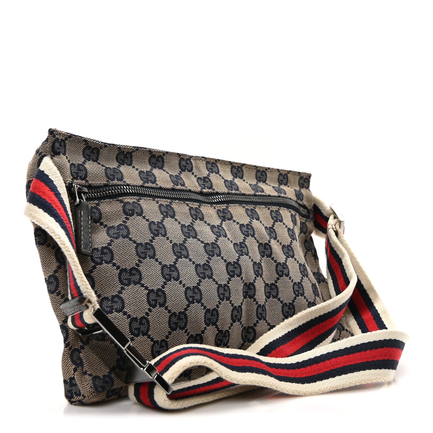 GG Monogram Web Double Pocket Belt Bag Navy