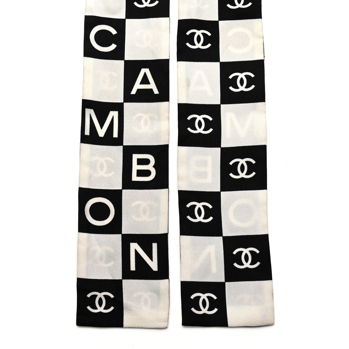 Silk Logo Cambon Slim Bandeau Scarf Black Ecru