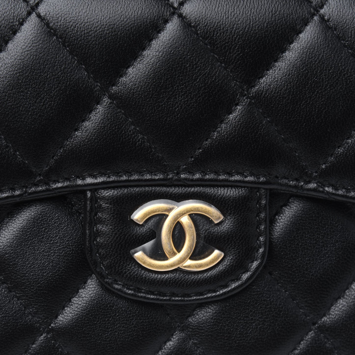 Lambskin Quilted Top Handle Flap Coin Purse With Chain Black