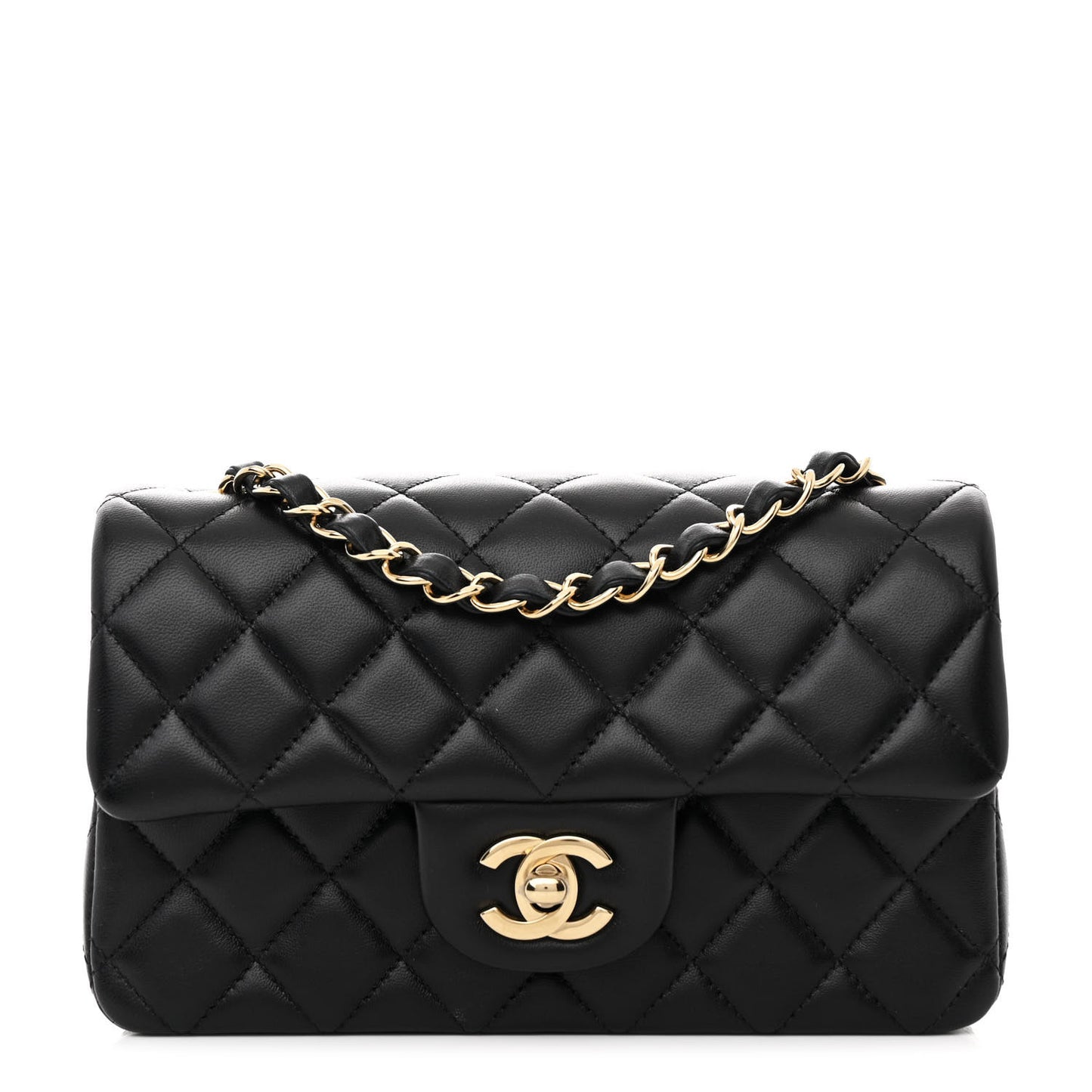 Lambskin Quilted Mini Rectangular Flap Black