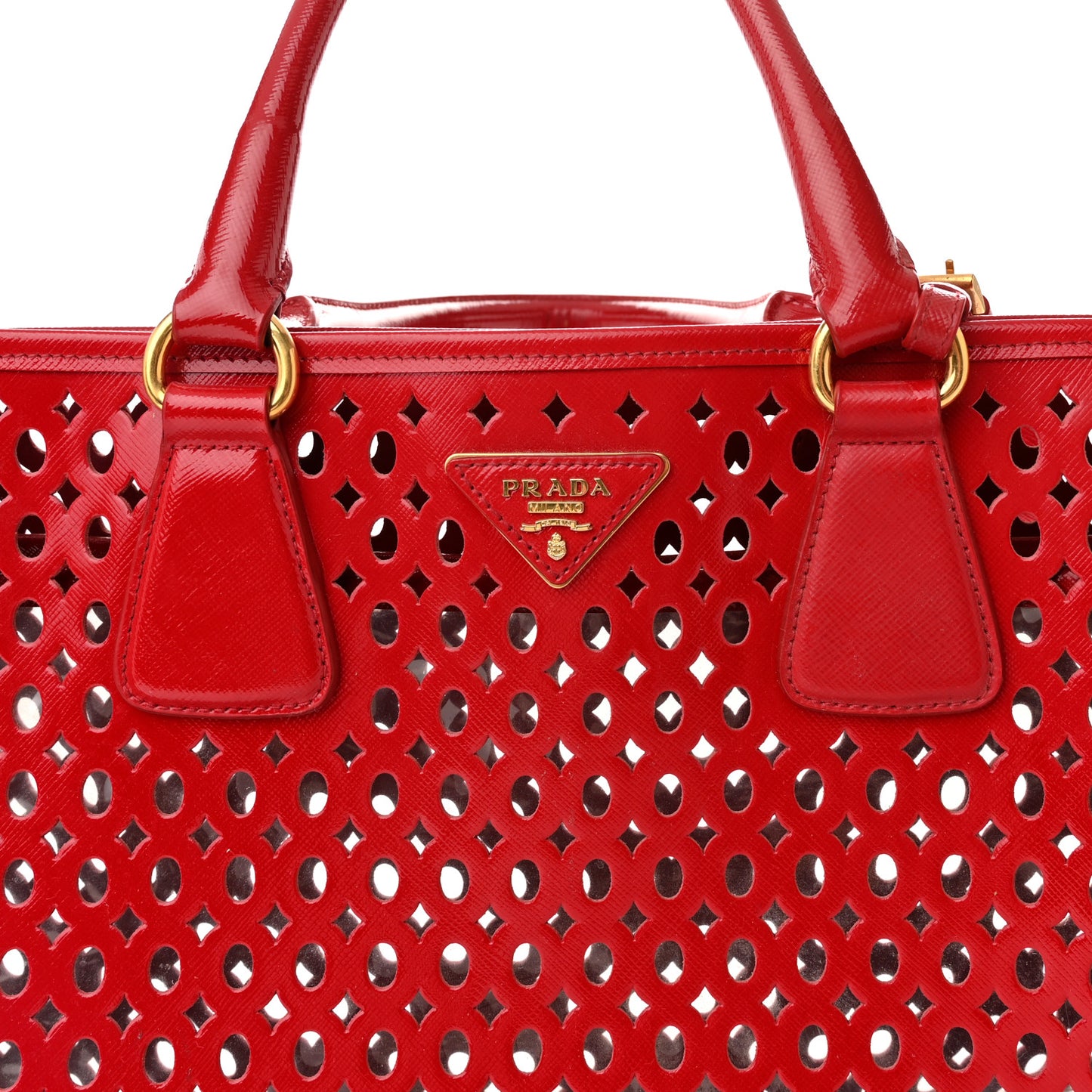 Saffiano Perforated Tote Red