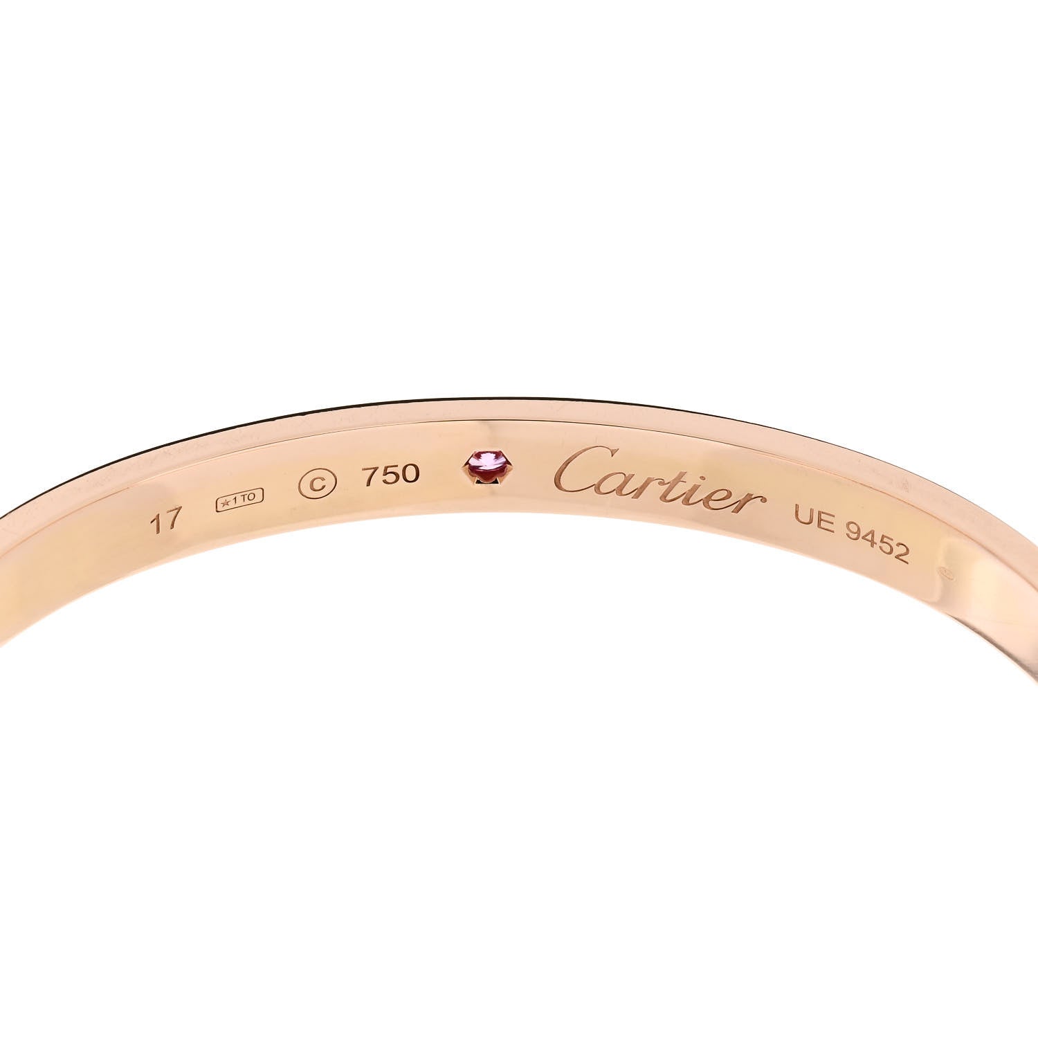 Cartier 18K Pink Gold Pink Sapphire LOVE Cuff Bracelet 17 3 of 4